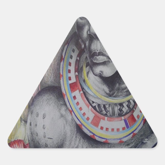 Maasai Mother & Child with Lion Art Print/Graphic Triangle Sticker (Front)