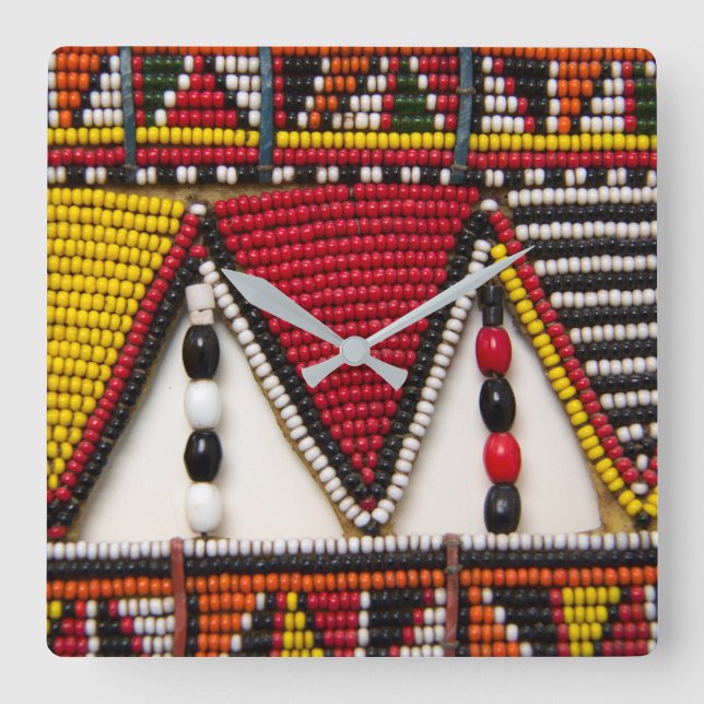 Maasai Tribal Beadwork Square Wall Clock (Front)