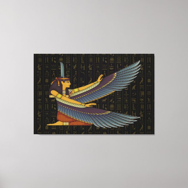 Ma'at Goddess On Hieroglyphs Canvas Print (Front)