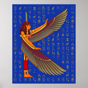 Ma'at Golden Hieroglyphs On Blue Poster