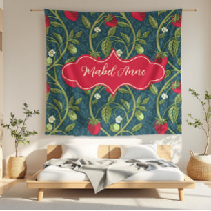 Mabel Anne Dark Blue Strawberry Vine Fleece Blanket