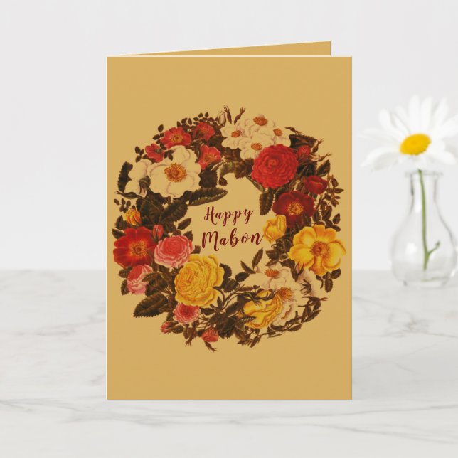 Mabon Autumn Equinox Wreath on Fall Gold Card (Small Plant)