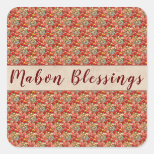 Mabon Blessings Autumn Equinox on Burgundy Floral  Square Sticker
