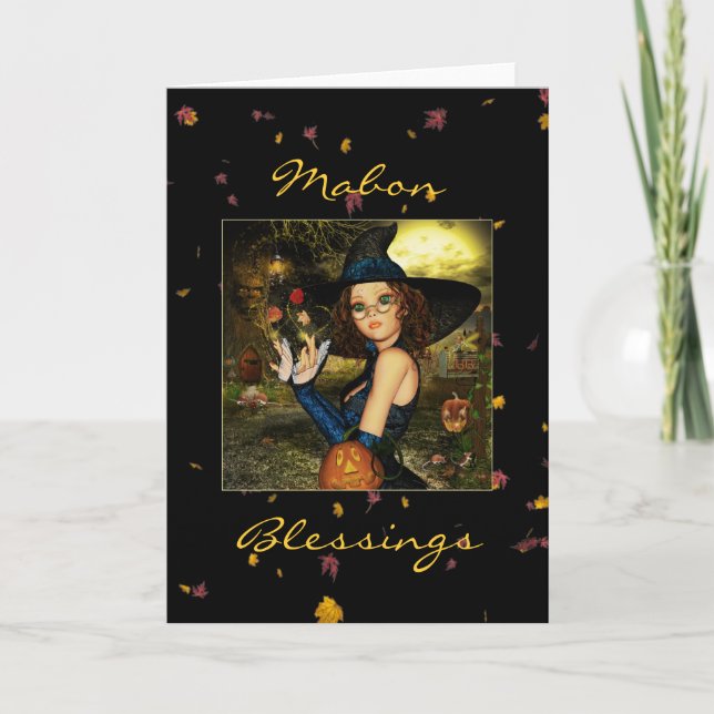 Mabon Blessings Autumn Witch Blank Note Card (Front)