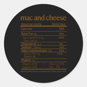 Mac And Cheese Costume Funny Food Nutrition Facts Classic Round Sticker