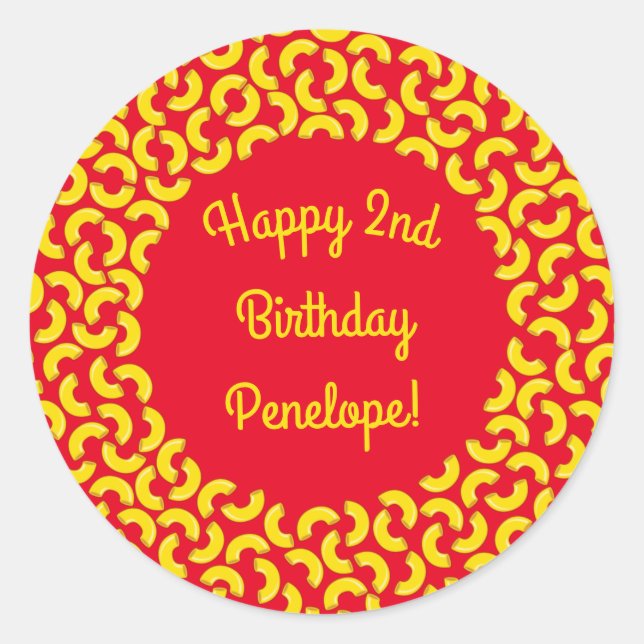 Mac and Cheese Kid 1st Birthday Party Macaroni Classic Round Sticker (Front)