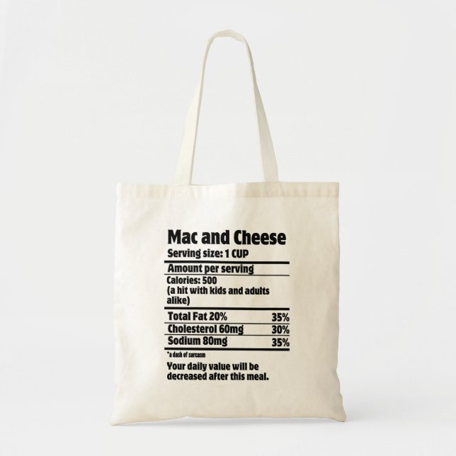 Mac and Cheese Nutrition Fact.w Tote Bag (Front)