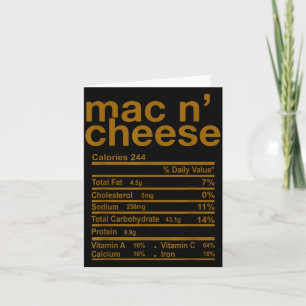 Mac And Cheese Nutrition Facts Funny Thanksgiving Card