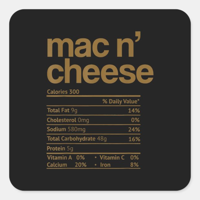 Mac And Cheese Nutrition Funny Thanksgiving Mac Square Sticker (Front)