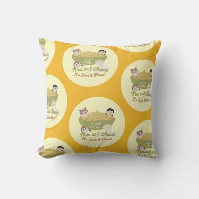 Mac and Cheese Please Retro Kid Fun Pattern Throw Pillow (Front)