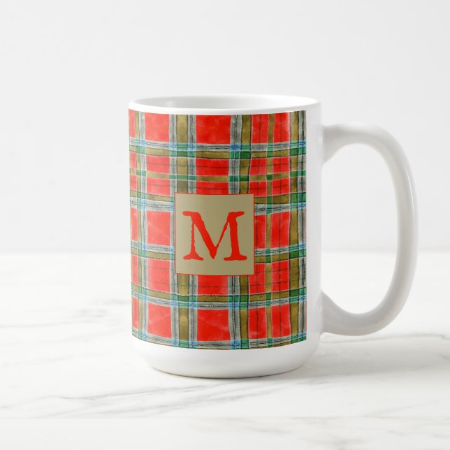 MAC BAIN TARTAN Grand Mug Blanc + Initiale (Droite)