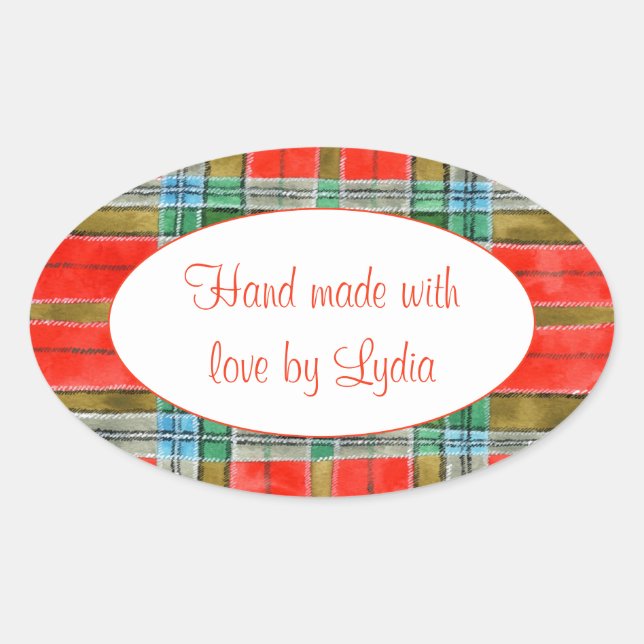 MAC BAIN TARTAN Oval "Hand Made" Stickers (Front)