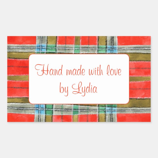 MAC BAIN TARTAN Rectangle "Hand Made" Stickers (Front)