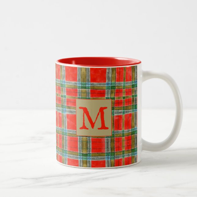 MAC BAIN TARTAN Red Two-Tone Mug + Text (Right)