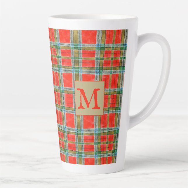 MAC BAIN TARTAN Tall Latte Mug + Initial (Right)