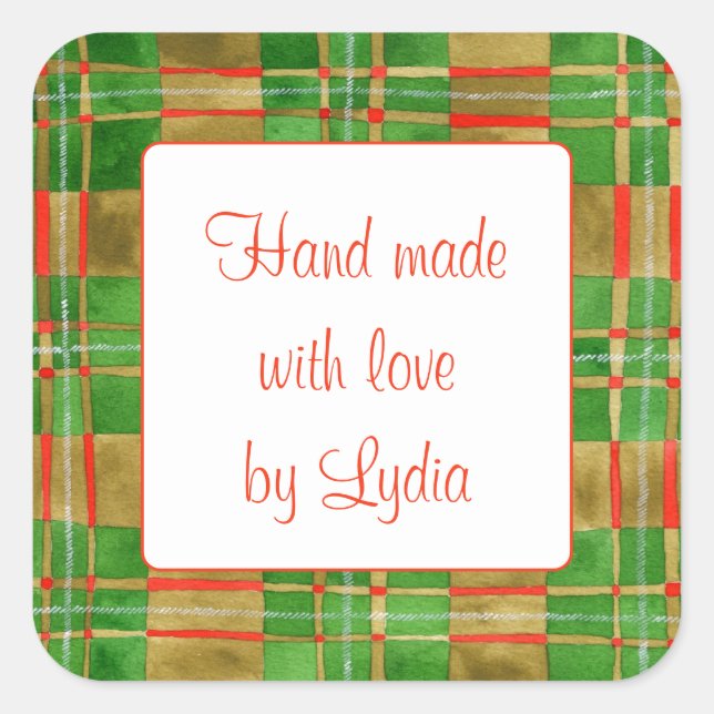 MAC GREGOR TARTAN 3" Square "Hand Made" Stickers (Front)