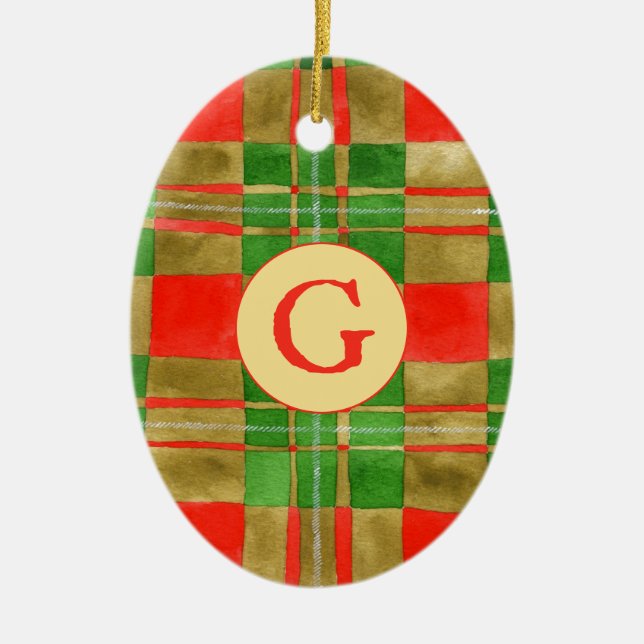 MAC GREGOR TARTAN Ceramic Oval Ornament + Initial (Front)