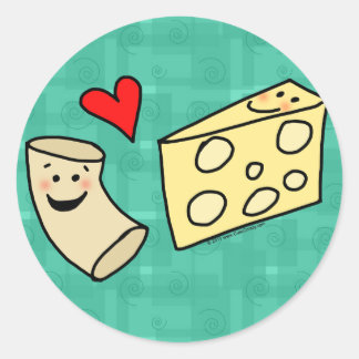 Mac Loves Cheese, Funny Cute Macaroni + Cheese Classic Round Sticker