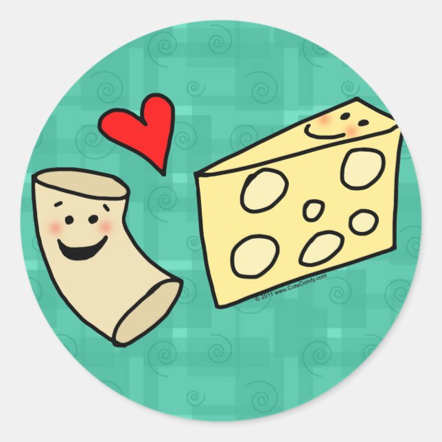 Mac Loves Cheese, Funny Cute Macaroni + Cheese Classic Round Sticker (Front)