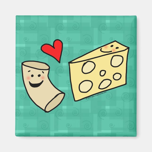 Mac Loves Cheese, Funny Cute Macaroni + Cheese Magnet (Front)