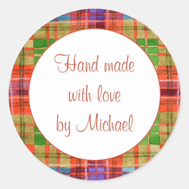 MAC RAE TARTAN 3" Round "Hand Made" Stickers (Front)