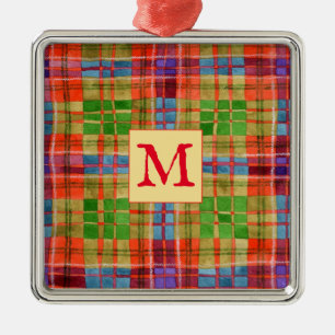 MAC RAE TARTAN Carré en verre ornement + initial