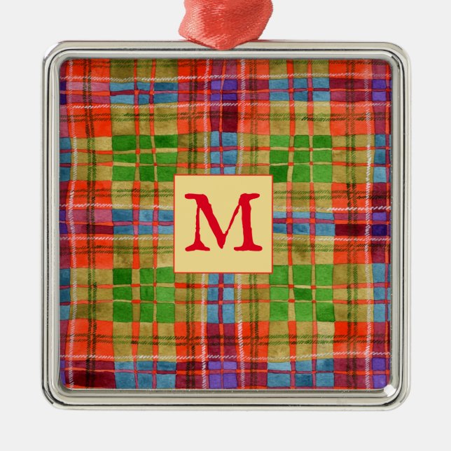 MAC RAE TARTAN Carré en verre ornement + initial (Devant)