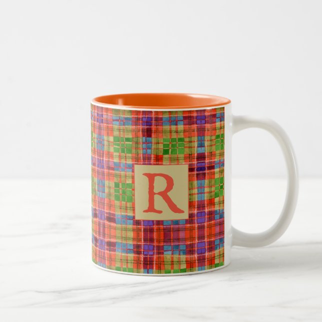 MAC RAE TARTAN Orange Two-Tone Mug + Text (Right)