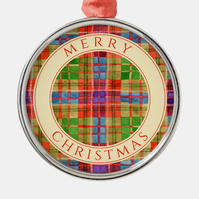 MAC RAE TARTAN Premium Round Ornament + Text (Front)