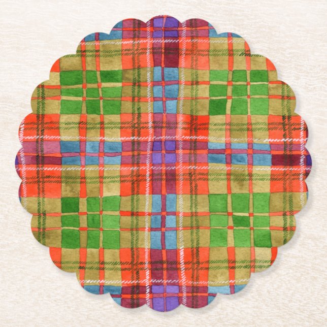 MAC RAE TARTAN Scalloped Square Paper Coasters (Front)