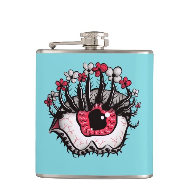 Macabre Eye Melt Creepy Psychedelic Dark Art Hip Flask (Front)