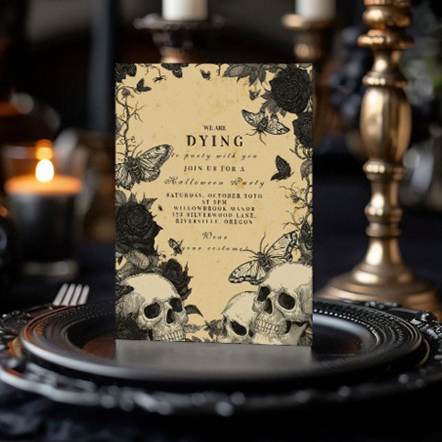 Macabre Gothic Skull and Moth Halloween Soirée Invitation (Creator Uploaded)