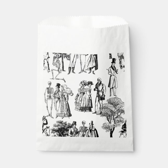 macabre halloween regency skeleton toile favour bag (Front)