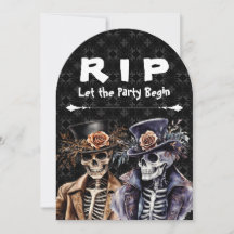Macabre Orange & Purple Watercolor Skeleton