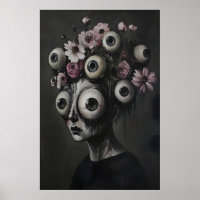 Macabre Woman's Face Eye Halloween Print, Сreepy