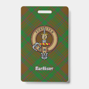 MacAlister of Glenbarr Crest over Hunting Tartan Badge