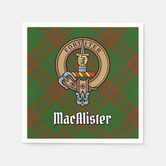 MacAlister of Glenbarr Crest over Hunting Tartan Napkin (Front)