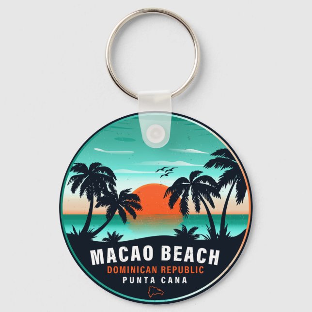 Macao Beach Dominican Retro Sunset Souvenir 60s Keychain (Front)