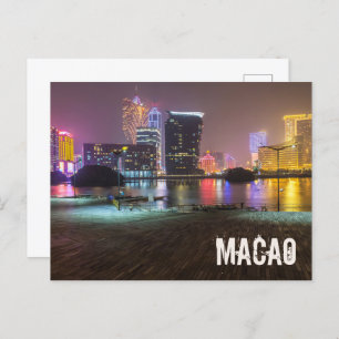 Macao Casino Skyline Panorama China Nighttime Holiday Postcard