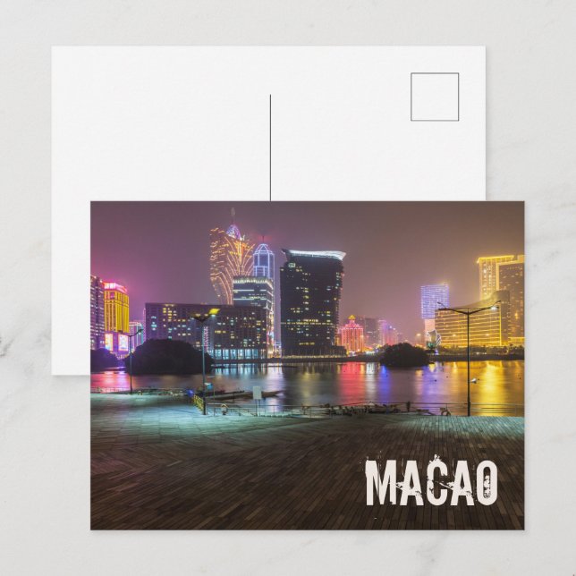 Macao Casino Skyline Panorama China Nighttime Holiday Postcard (Front/Back)