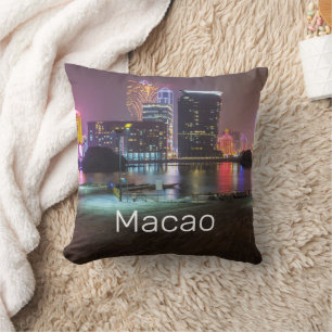 Macao Casino Skyline Panorama China Nighttime Throw Pillow