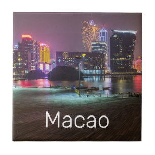 Macao Casino Skyline Panorama China Nighttime Tile