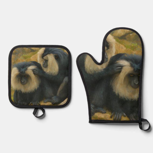 Macaque Bond – Grooming Ritual Oven Mitt & Pot Holder Set (Front)