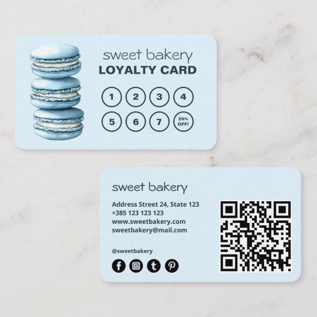 Macaron Bakery Cute QR Code Carte de fidélité (Devant / Derrière)
