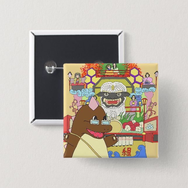 MACARON CARRÉ 5 CM 道の駅くじ　やませ土風館オリジナルキャラクターどっふぅくん　スクエア缶バッジ (Devant & derrière)