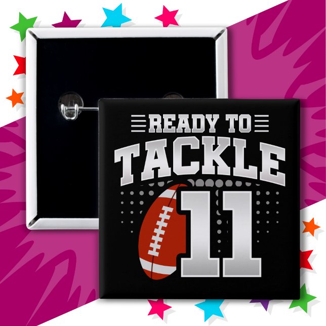 Macaron Carré 5 Cm 11 ans Tackle Football Party 11e anniversaire (Créateur téléchargé)