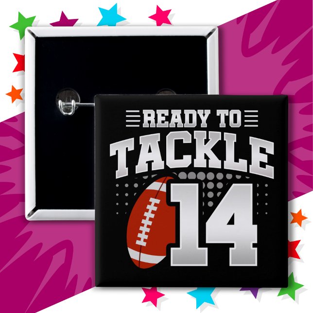 Macaron Carré 5 Cm 14 Ans Tackle Football Party 14e anniversaire (Créateur téléchargé)