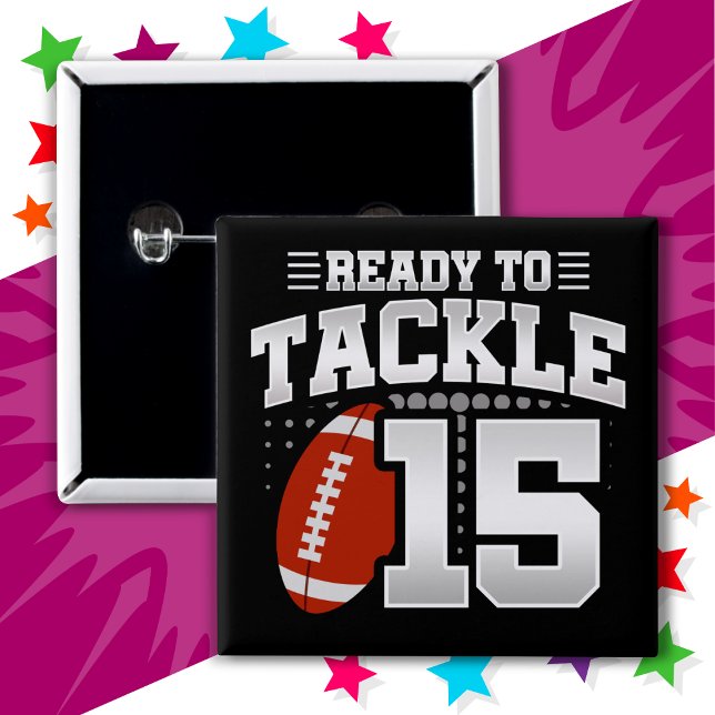 Macaron Carré 5 Cm 15 ans Tackle Football Party 15e anniversaire (Créateur téléchargé)