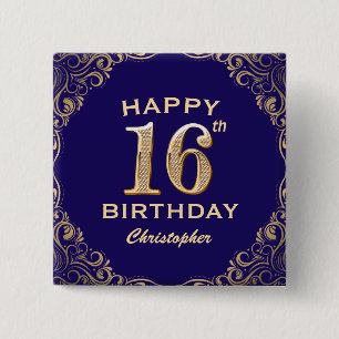 Macaron Carré 5 Cm 16e anniversaire Parties scintillant marine bleu e