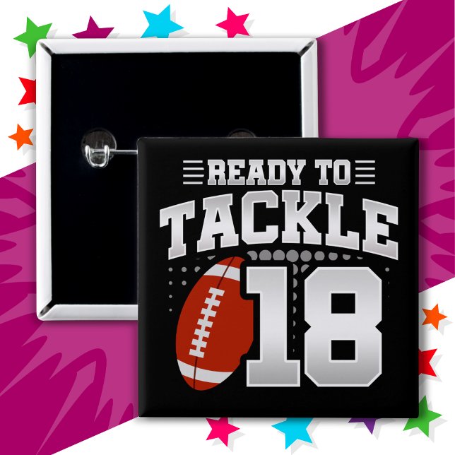 Macaron Carré 5 Cm 18 ans Tackle Football Party 18e anniversaire (Créateur téléchargé)